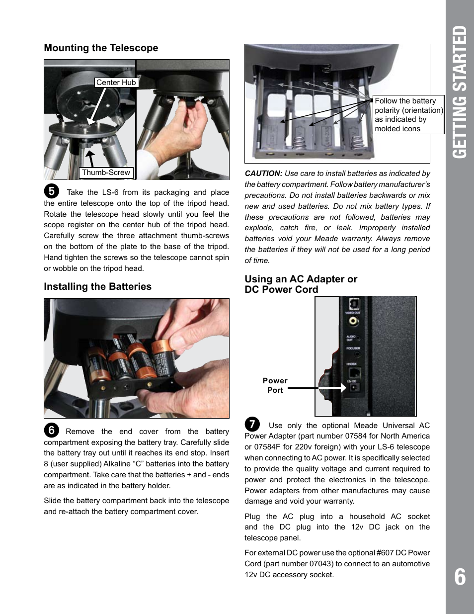 Getting st ar ted | Meade Instruments 6" LS-6 ACF User Manual | Page 6 / 45