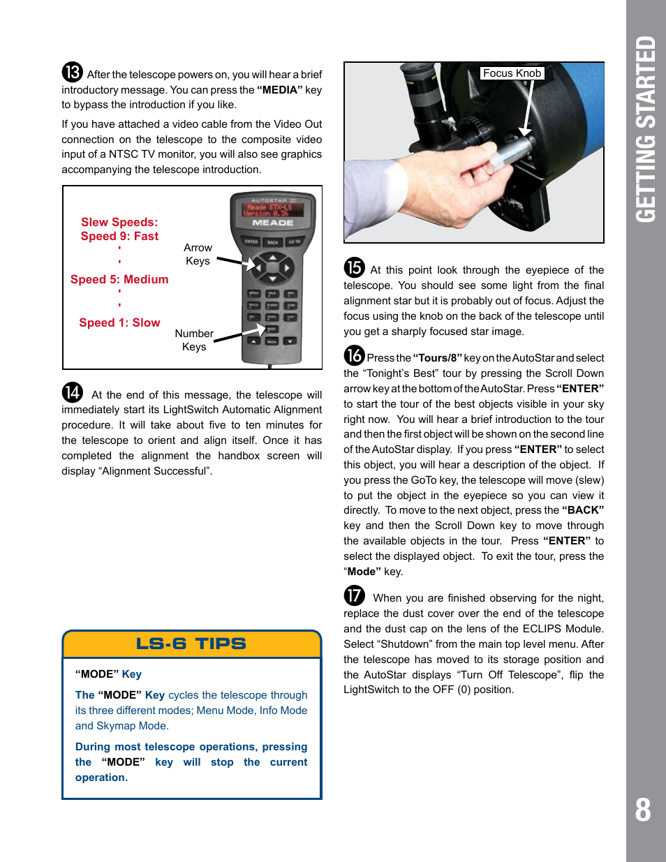 Getting st ar ted | Meade Instruments 6" LS-6 ACF User Manual | Page 8 / 45