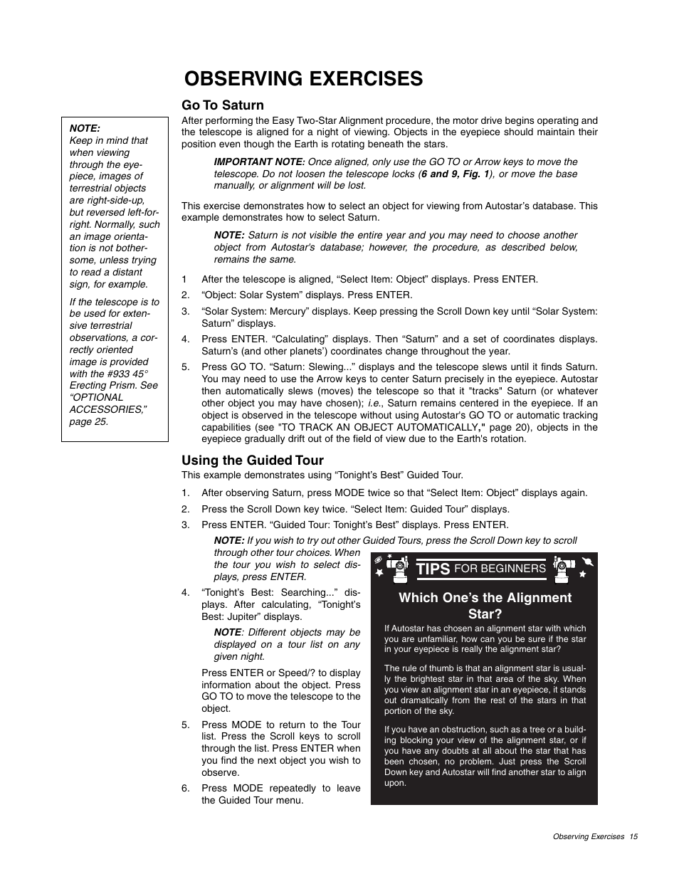 Observing exercises, Tips | Meade Instruments ETX 60AT User Manual | Page 15 / 40