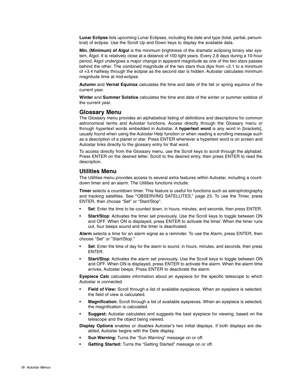 Glossary menu, Utilities menu | Meade Instruments ETX 60AT User Manual | Page 18 / 40