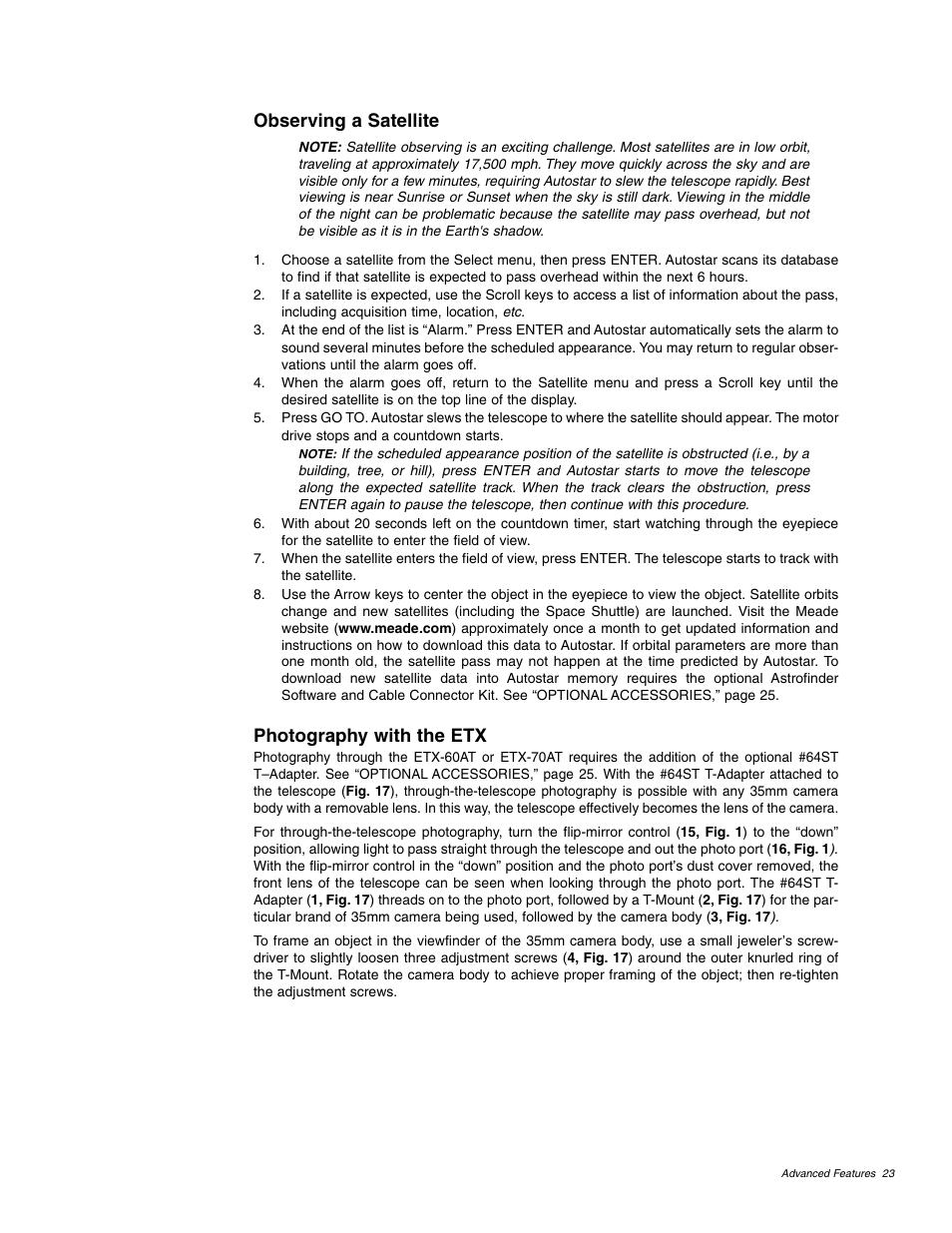 Observing a satellite, Photography with the etx | Meade Instruments ETX 60AT User Manual | Page 23 / 40