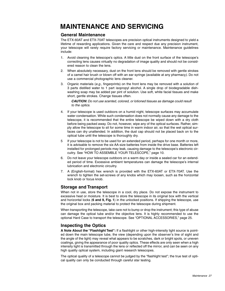 Maintenance and servicing | Meade Instruments ETX 60AT User Manual | Page 27 / 40