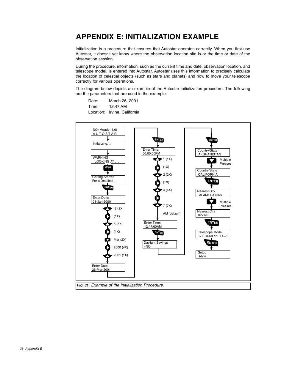 Appendix e: initialization example | Meade Instruments ETX 60AT User Manual | Page 36 / 40