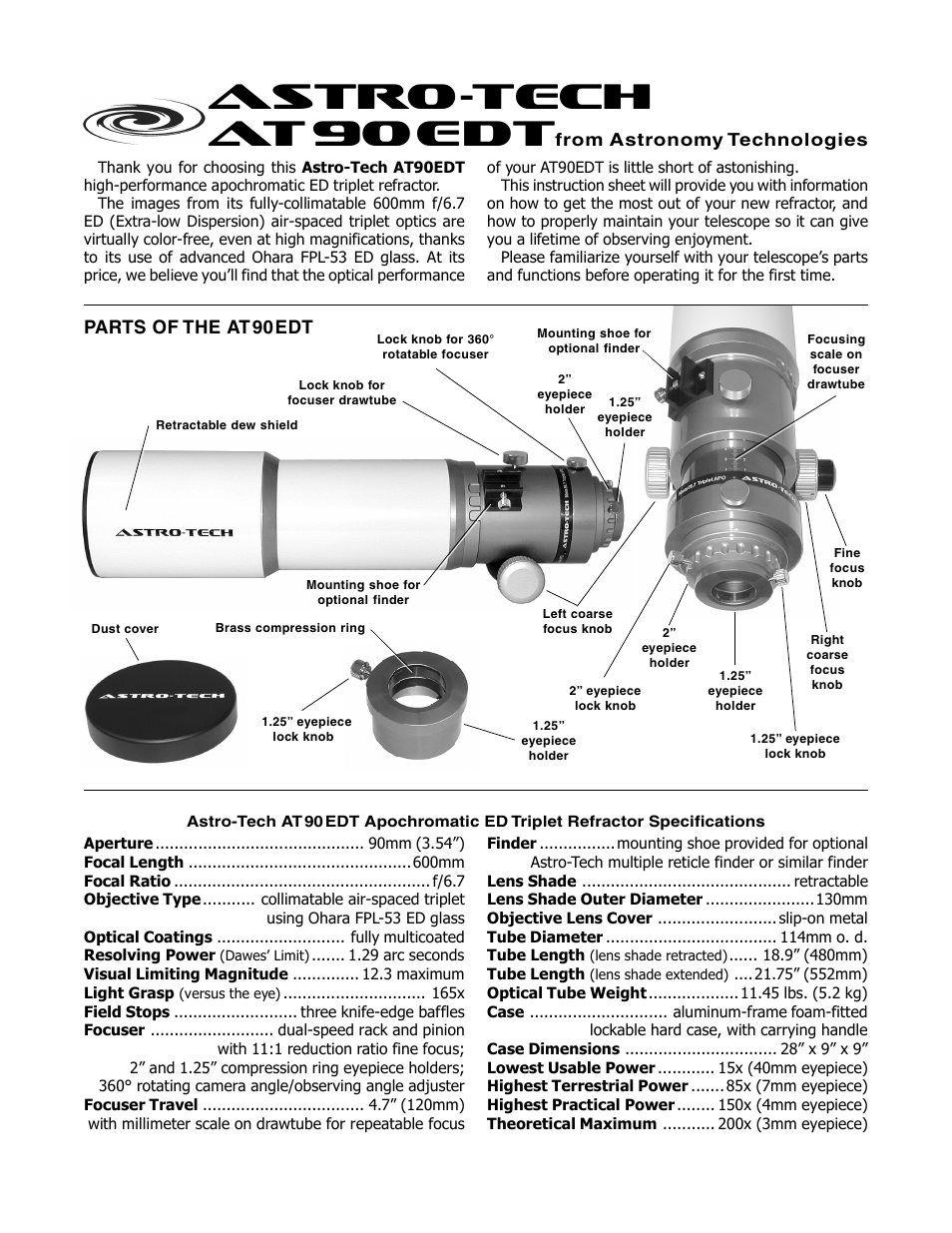 Meade Instruments Astro-Tech AT90EDT User Manual | 2 pages