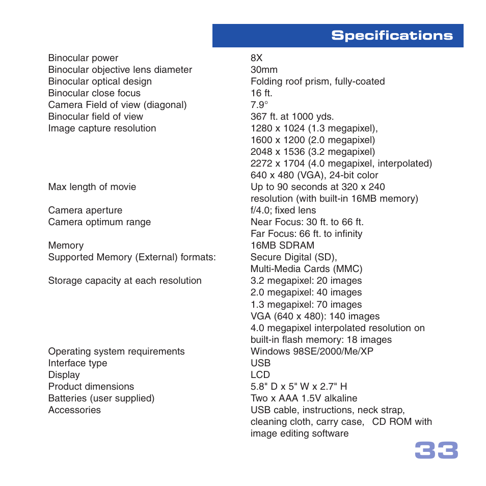 Specifications | Meade Instruments CV-6 User Manual | Page 33 / 36