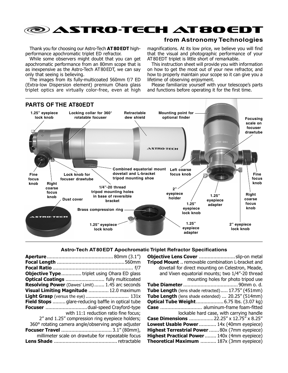 Meade Instruments Astro-Tech AT80EDT User Manual | 2 pages