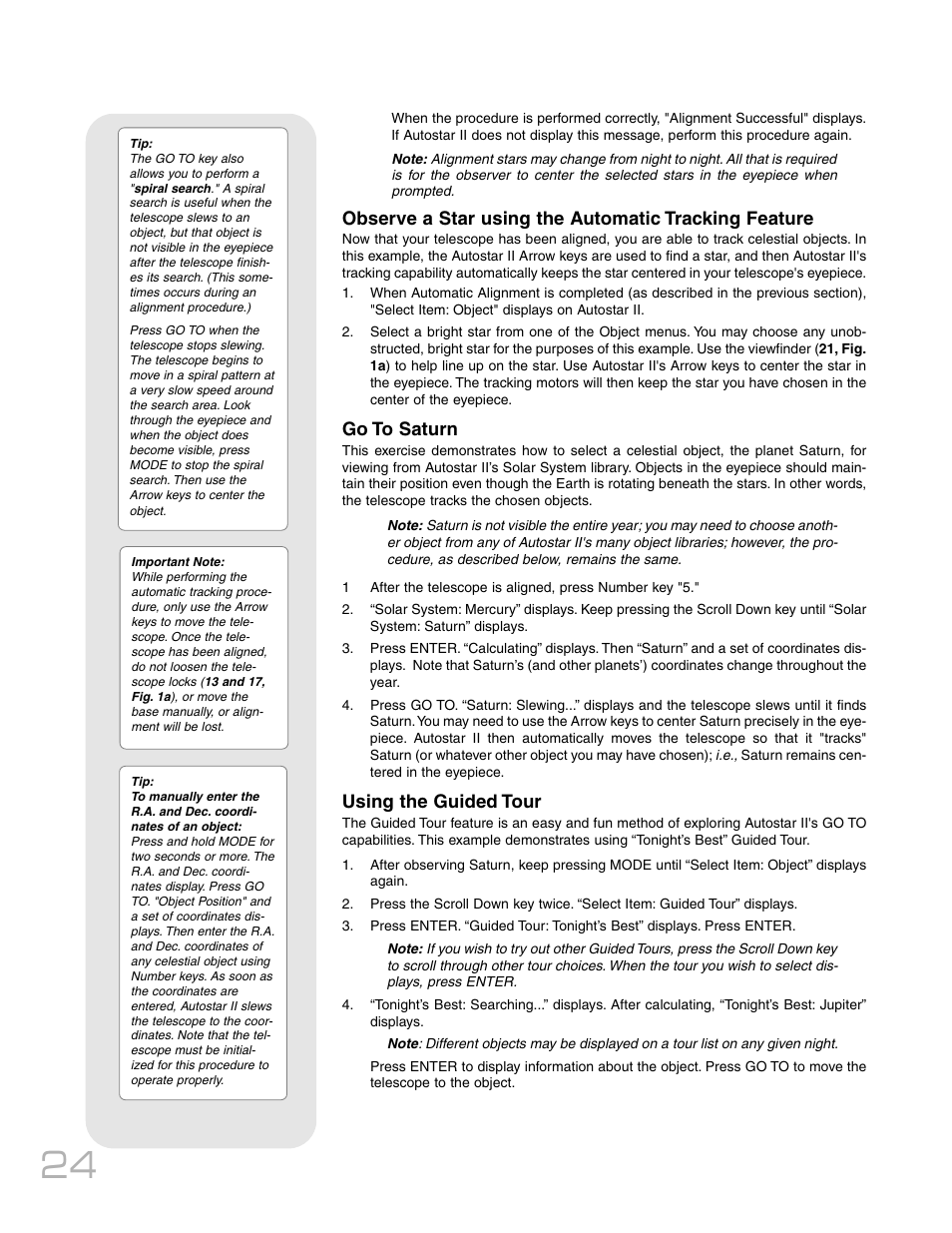 Go to saturn, Using the guided tour | Meade Instruments RCX400 User Manual | Page 24 / 76