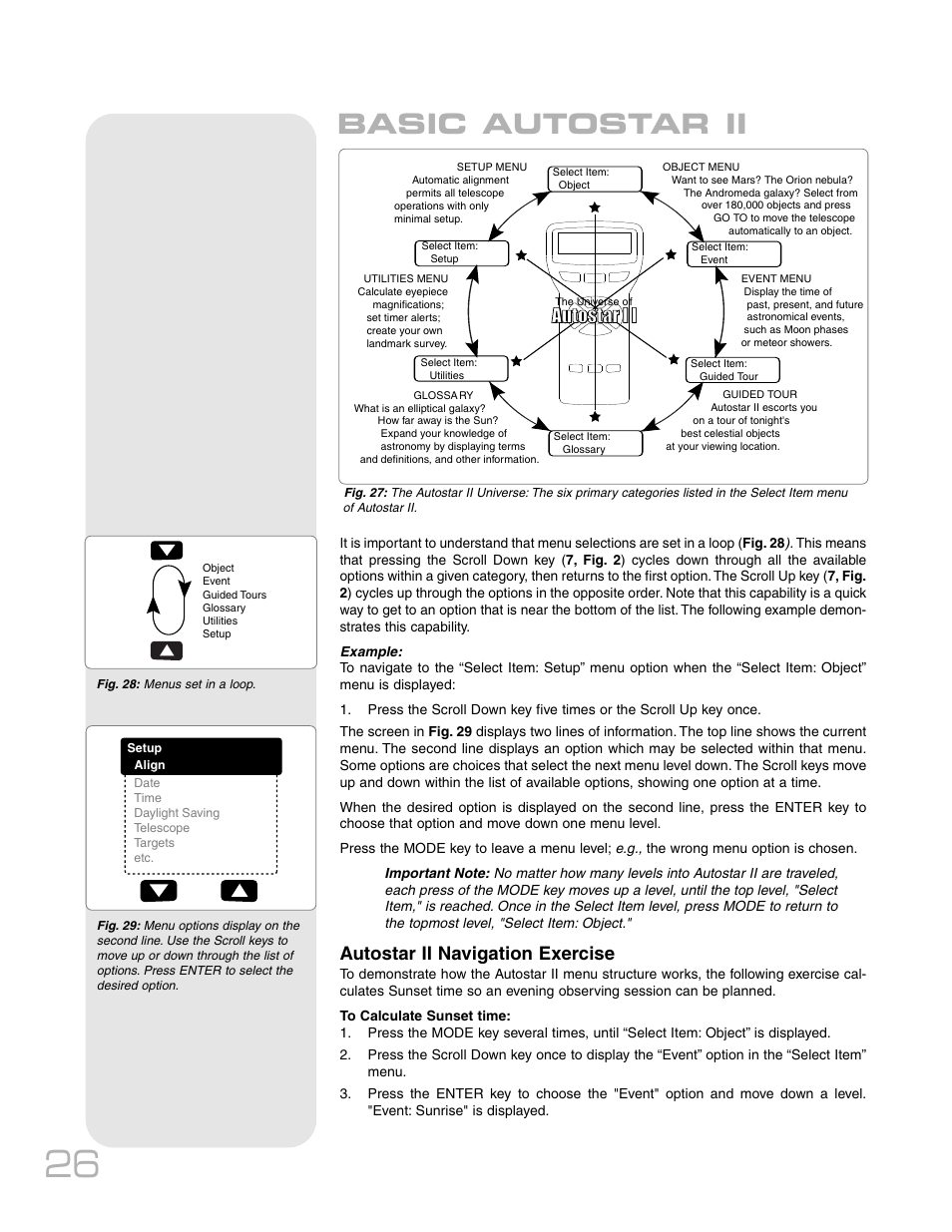 Basic autostar ii, Autostar i i, Aautostar i utostar i ii | Autostar ii navigation exercise | Meade Instruments RCX400 User Manual | Page 26 / 76