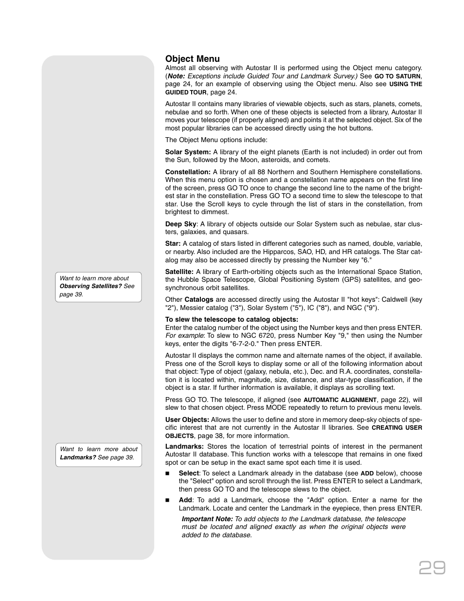 Object menu | Meade Instruments RCX400 User Manual | Page 29 / 76