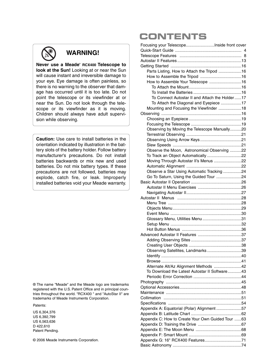 Meade Instruments RCX400 User Manual | Page 3 / 76