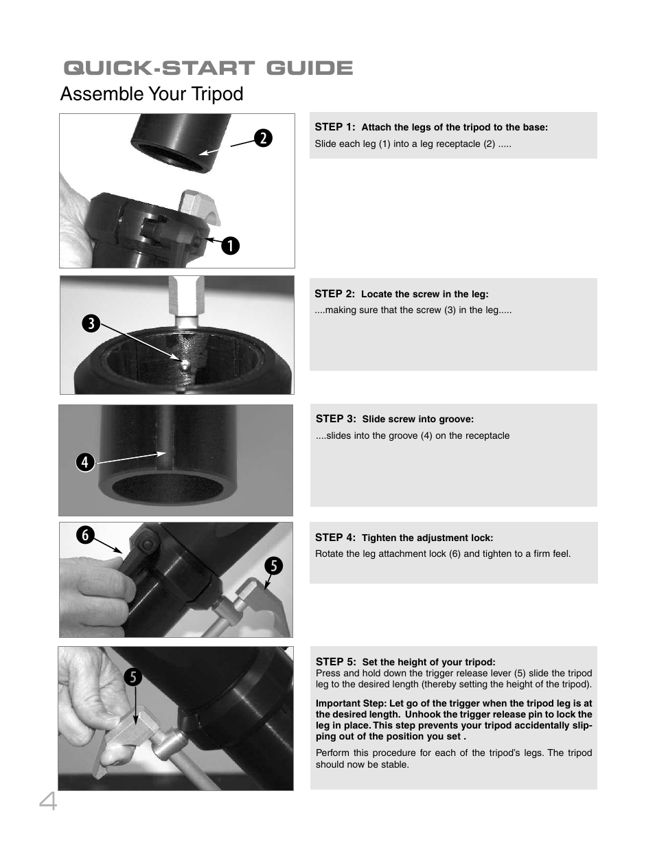 Quick-start guide assemble your tripod | Meade Instruments RCX400 User Manual | Page 4 / 76