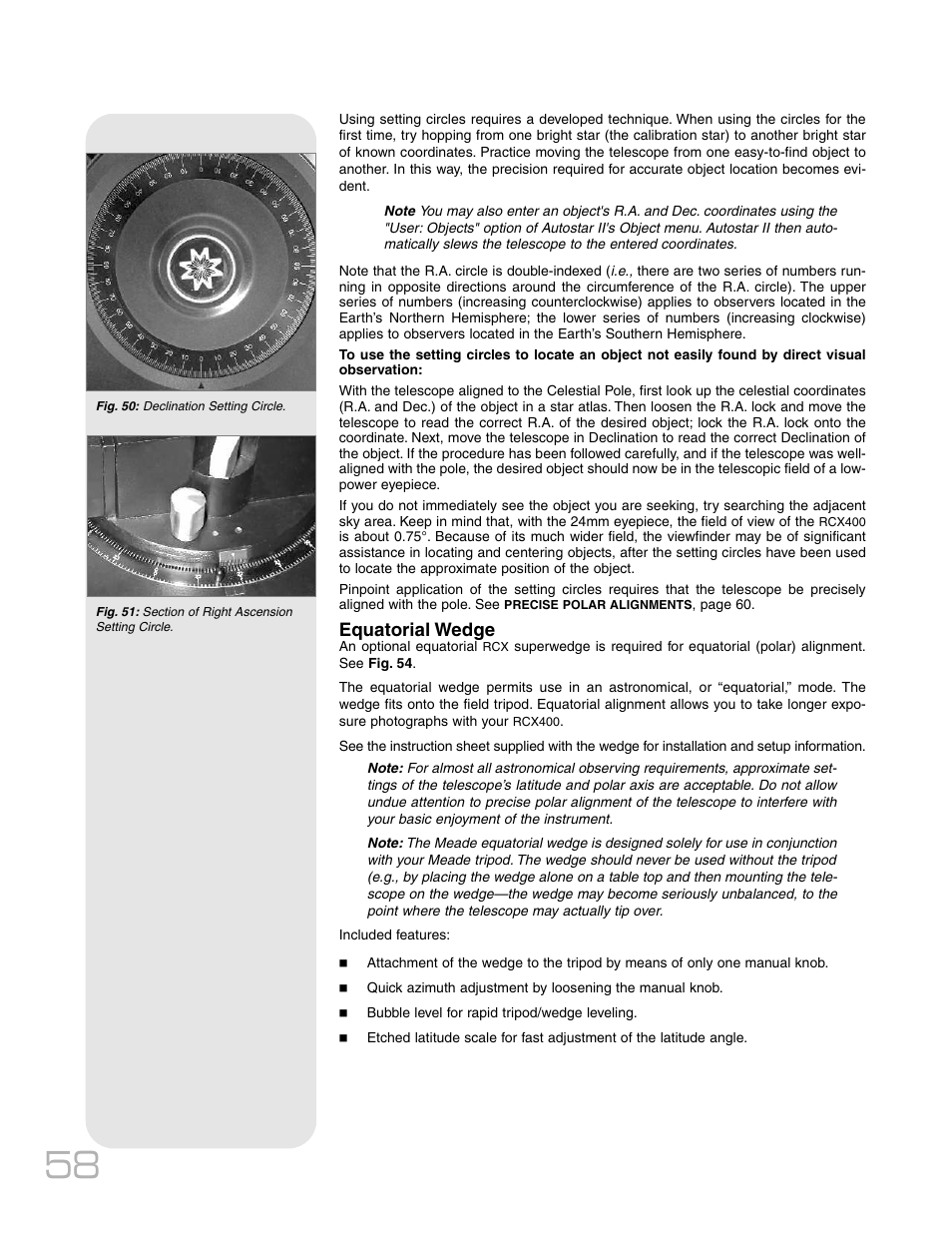 Equatorial wedge | Meade Instruments RCX400 User Manual | Page 58 / 76