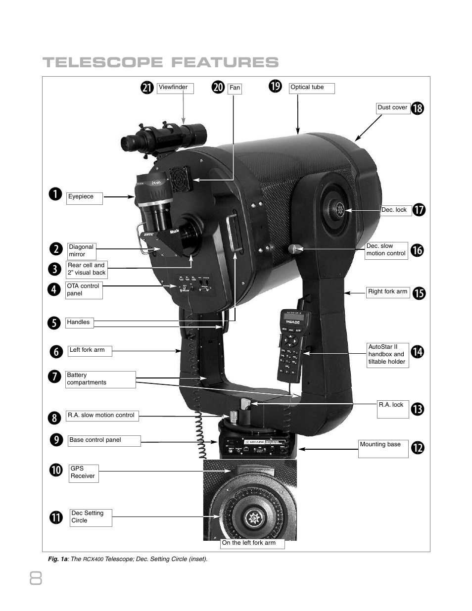 Telescope features | Meade Instruments RCX400 User Manual | Page 8 / 76