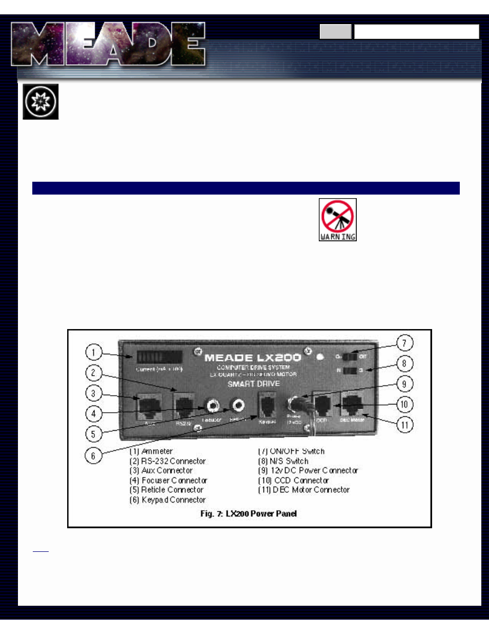 The lx200 power panel, On/ off switch, Meade instruments corporation | Meade lx200 instruction manuals | Meade Instruments LX200 User Manual | Page 33 / 93