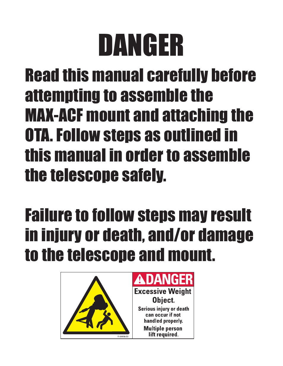 Danger | Meade Instruments 20 MAX-ACF User Manual | Page 2 / 60