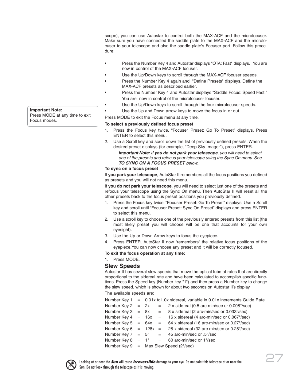 Slew speeds | Meade Instruments 20 MAX-ACF User Manual | Page 27 / 60