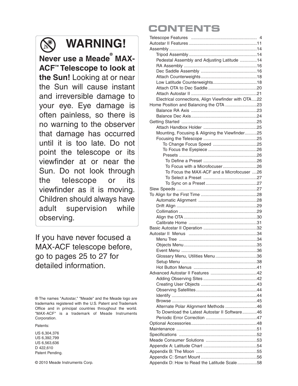Meade Instruments 20 MAX-ACF User Manual | Page 3 / 60