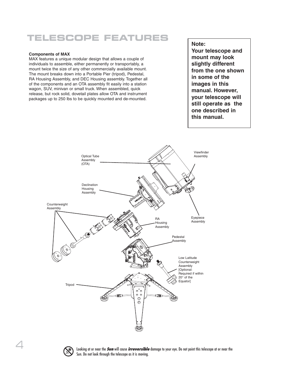 Telescope features | Meade Instruments 20 MAX-ACF User Manual | Page 4 / 60