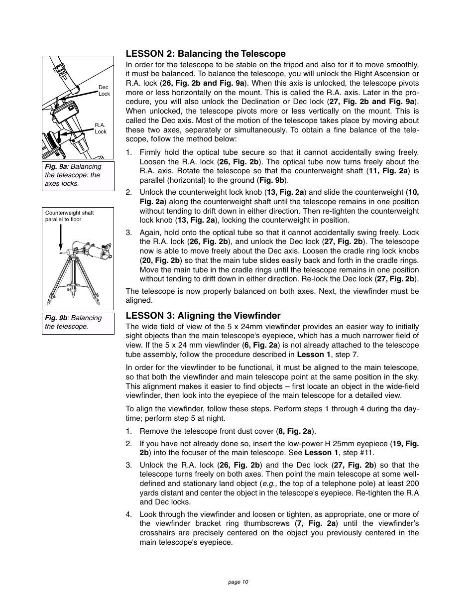 Lesson 2: balancing the telescope, Lesson 3: aligning the viewfinder | Meade Instruments 4504 User Manual | Page 10 / 48