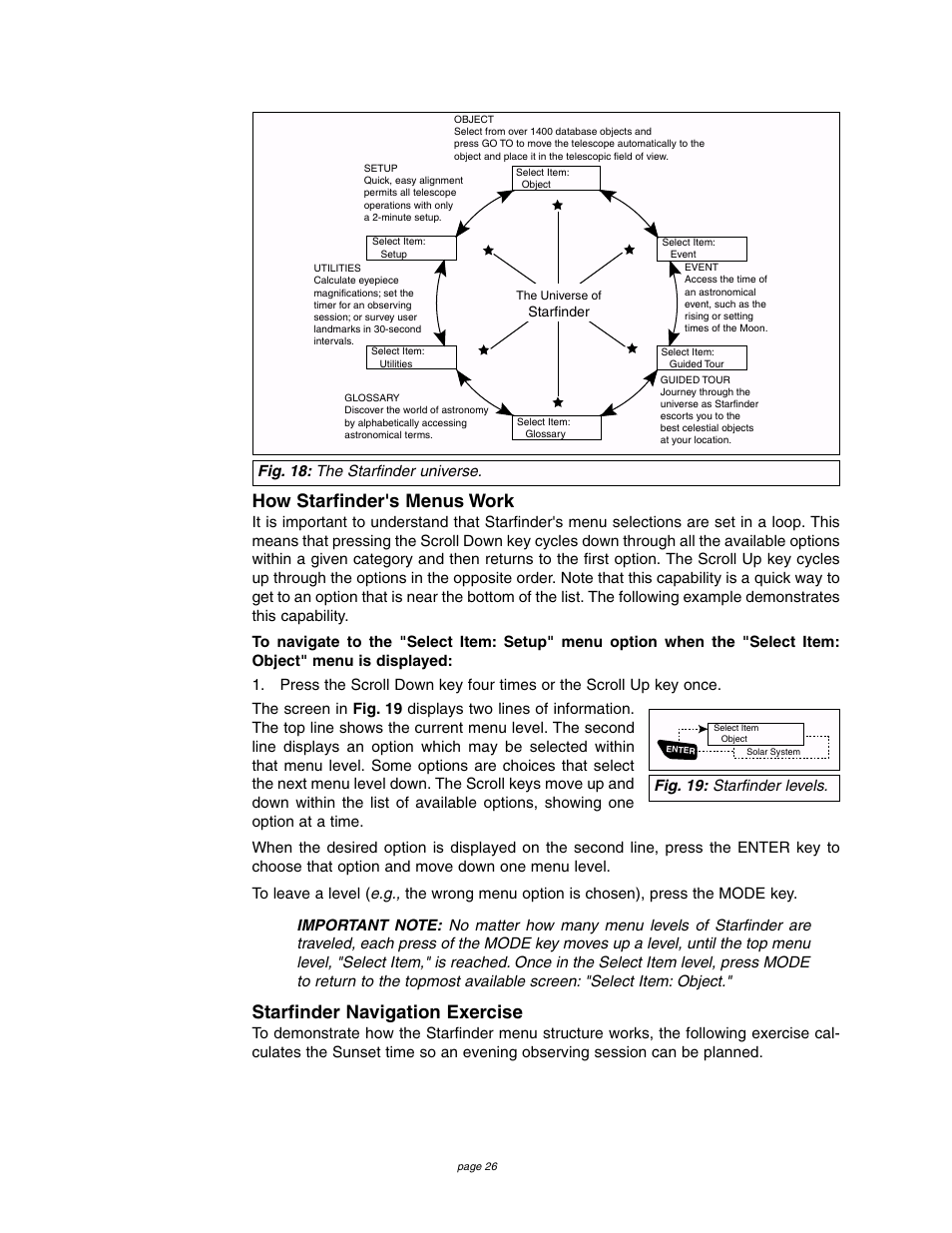 How starfinder's menus work, Starfinder navigation exercise | Meade Instruments 4504 User Manual | Page 26 / 48