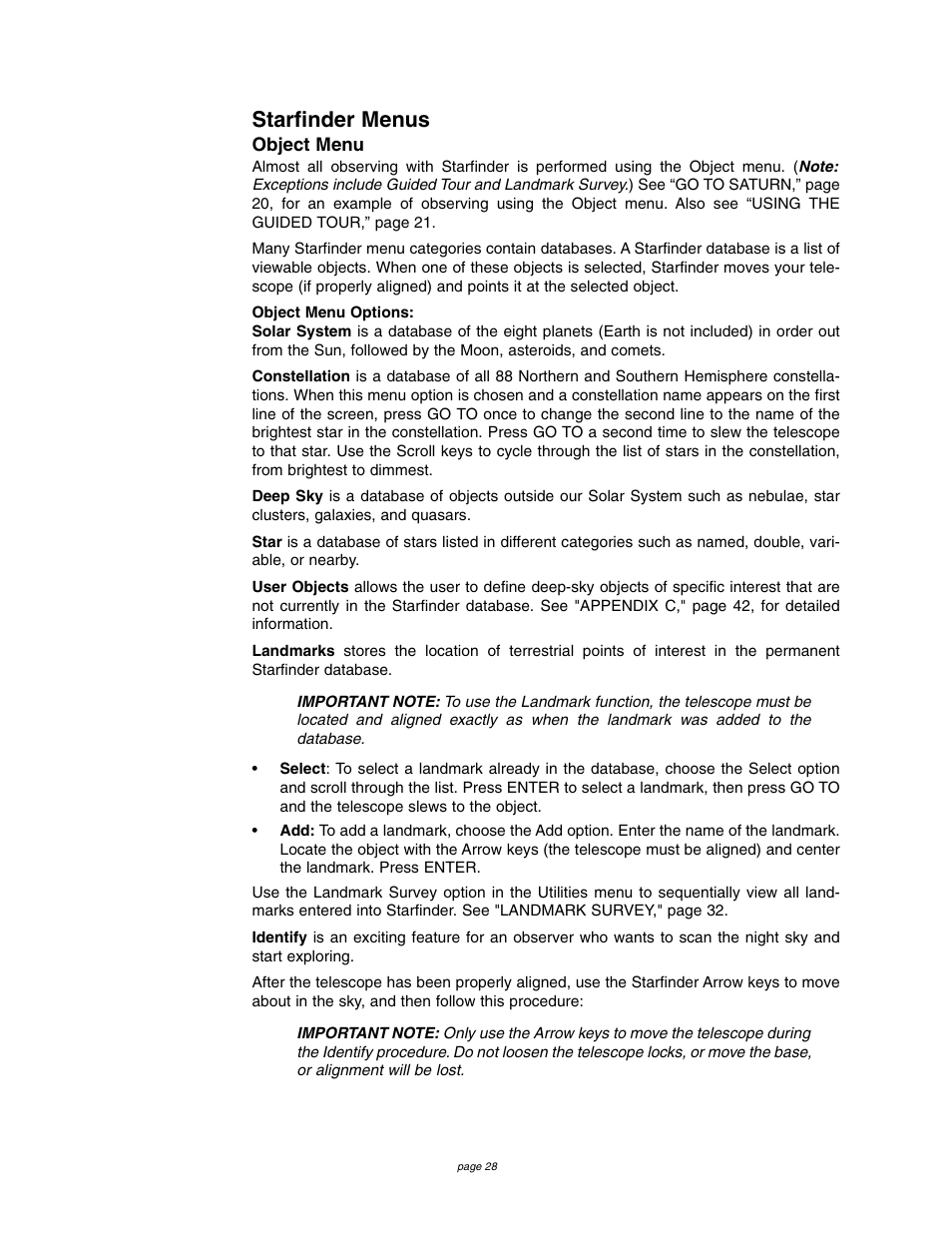 Starfinder menus | Meade Instruments 4504 User Manual | Page 28 / 48