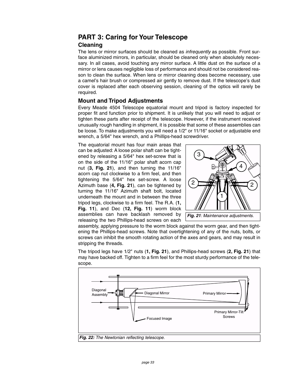 Part 3: caring for your telescope | Meade Instruments 4504 User Manual | Page 33 / 48
