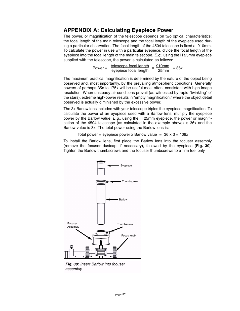 Appendix a: calculating eyepiece power | Meade Instruments 4504 User Manual | Page 38 / 48