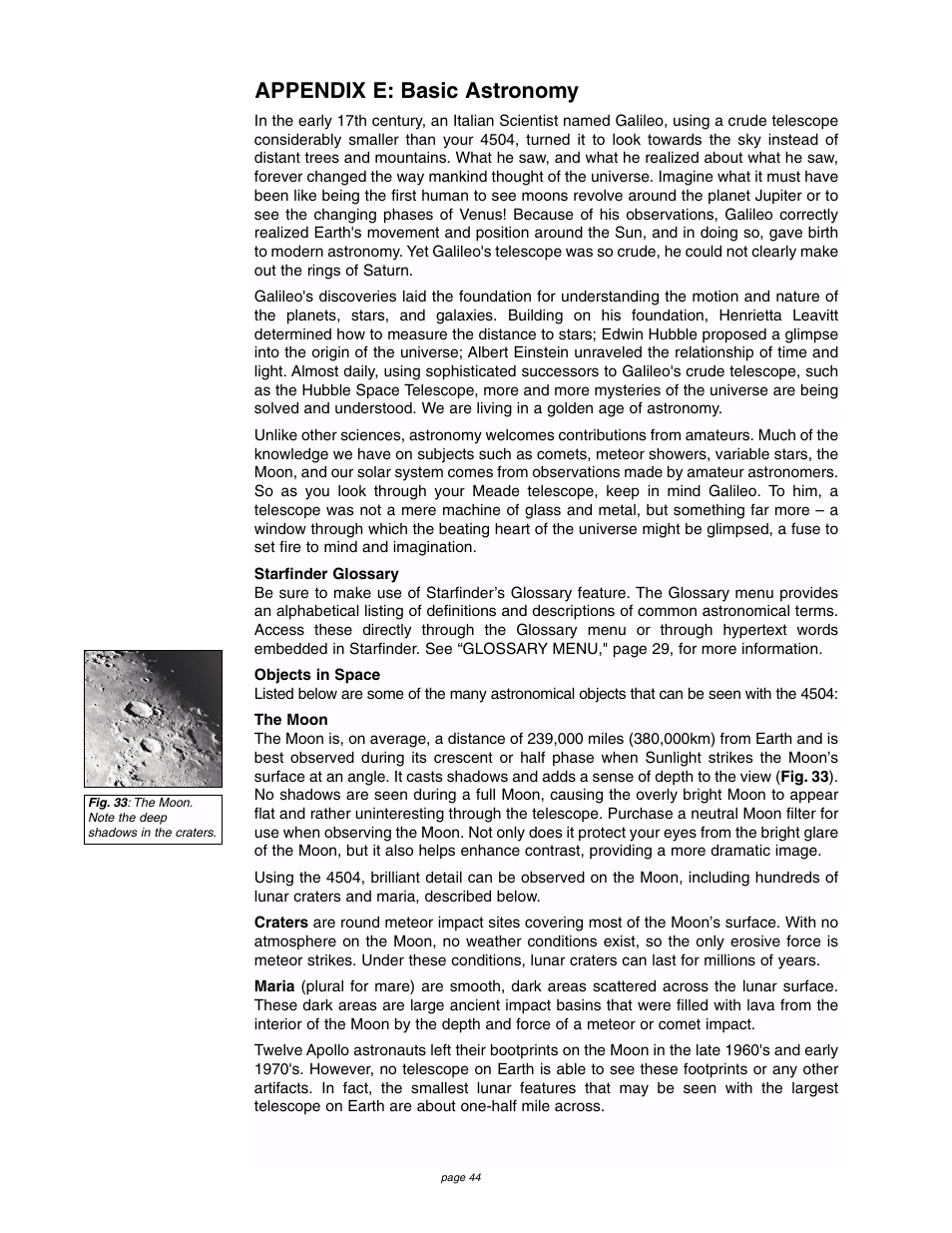 Appendix e: basic astronomy | Meade Instruments 4504 User Manual | Page 44 / 48