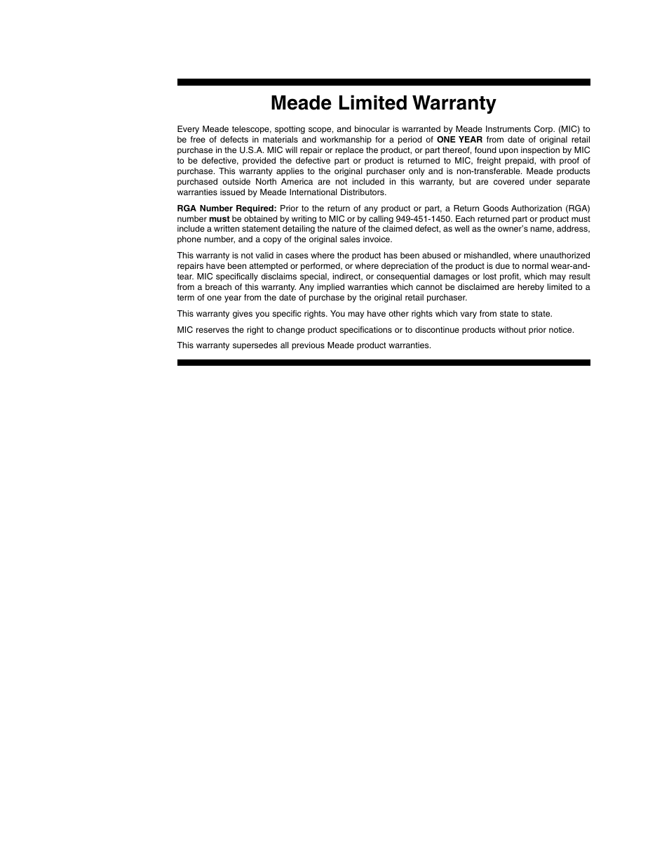 Meade limited warranty | Meade Instruments 4504 User Manual | Page 47 / 48