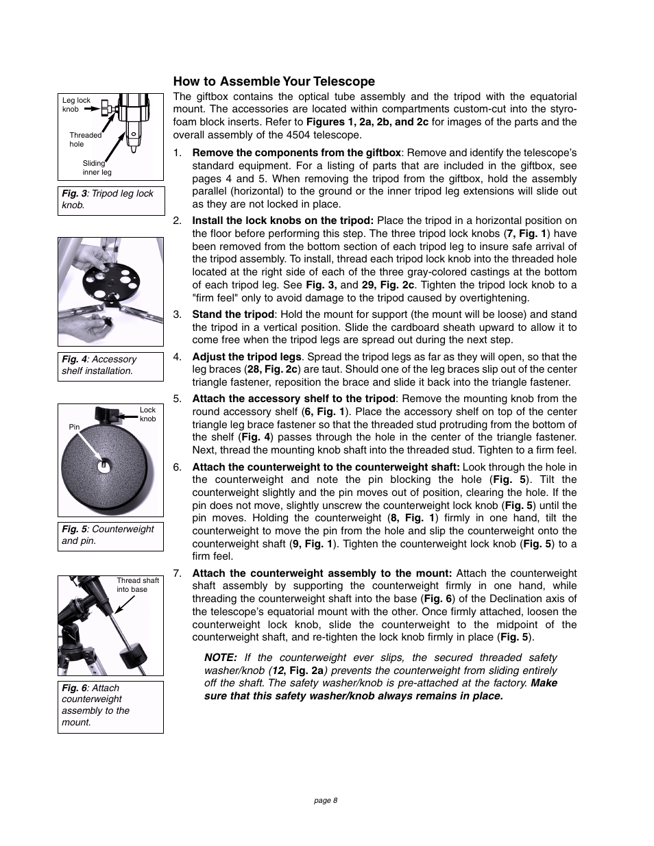 How to assemble your telescope | Meade Instruments 4504 User Manual | Page 8 / 48