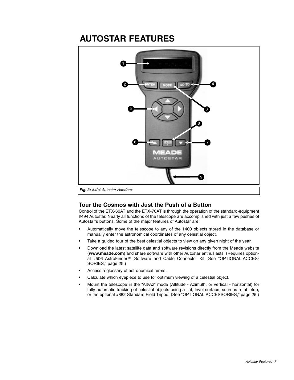 Autostar features, Tour the cosmos with just the push of a button | Meade Instruments ETX 60AT User Manual | Page 7 / 40
