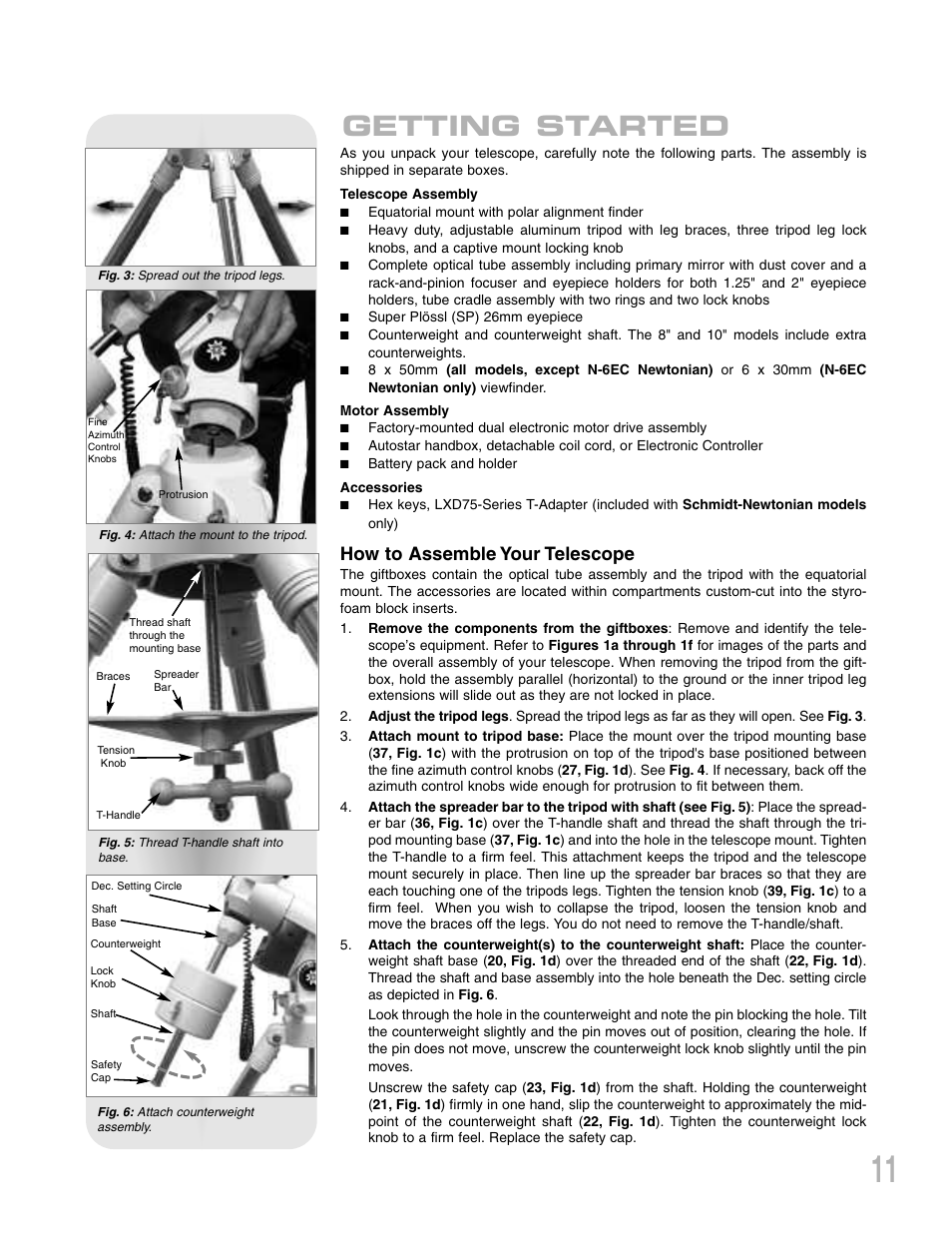 Getting started, How to assemble your telescope | Meade Instruments LXD 75-Series User Manual | Page 11 / 67