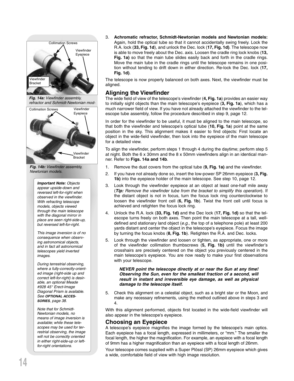 Aligning the viewfinder, Choosing an eyepiece | Meade Instruments LXD 75-Series User Manual | Page 14 / 67