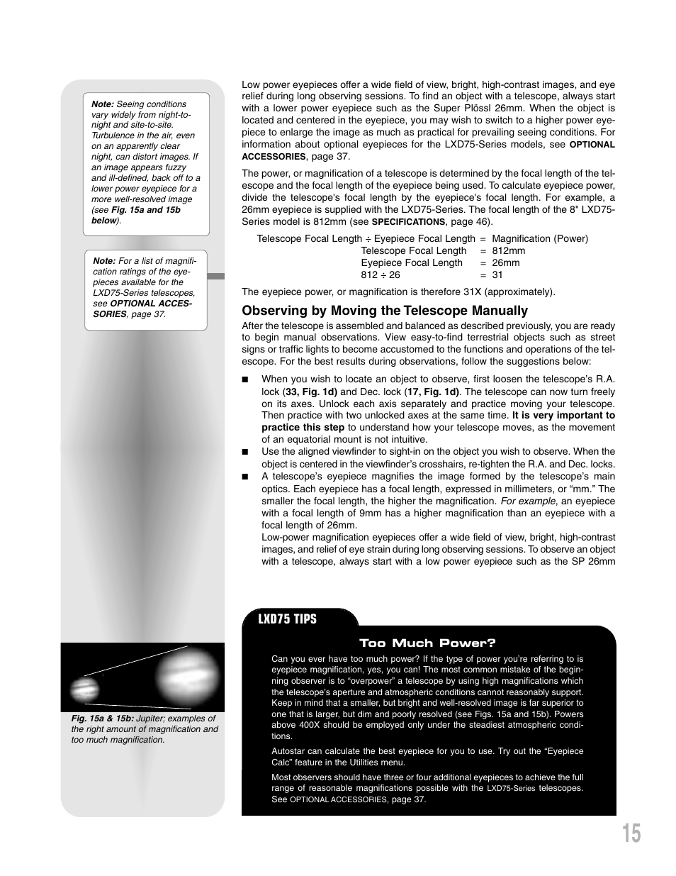 Observing by moving the telescope manually, Lxd75 tips | Meade Instruments LXD 75-Series User Manual | Page 15 / 67