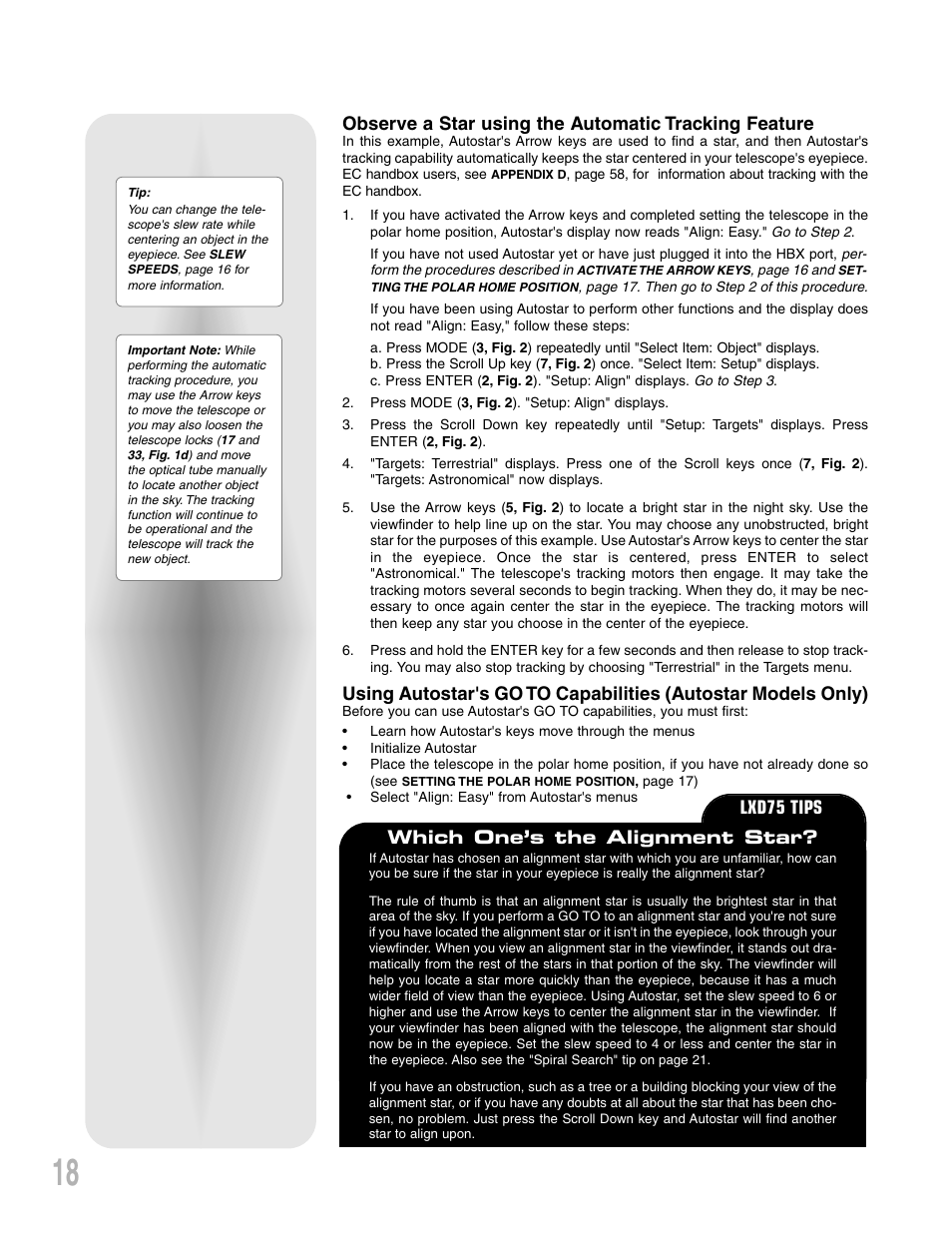 Which one’s the alignment star, Lxd75 tips | Meade Instruments LXD 75-Series User Manual | Page 18 / 67