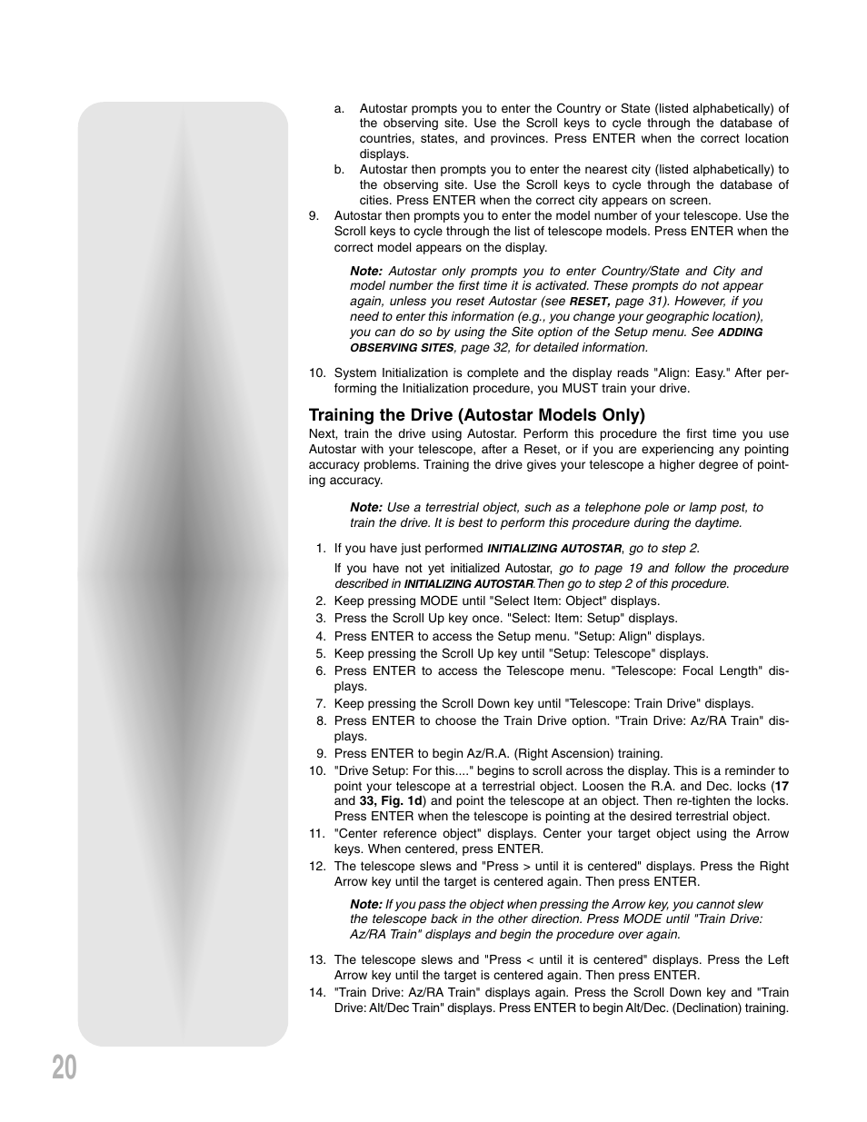 Training the drive (autostar models only) | Meade Instruments LXD 75-Series User Manual | Page 20 / 67