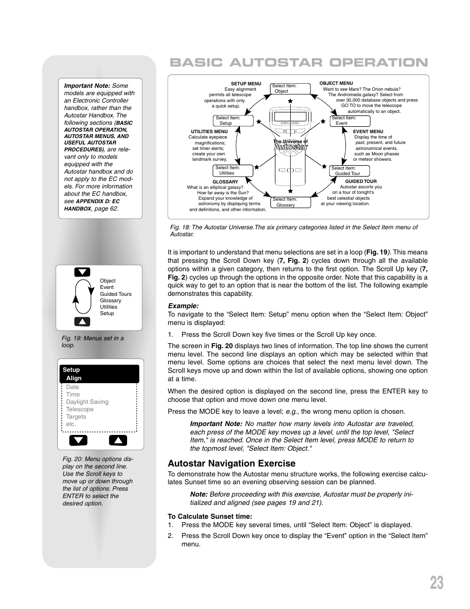 Basic autostar operation, Autostar navigation exercise, Autostar | Meade Instruments LXD 75-Series User Manual | Page 23 / 67