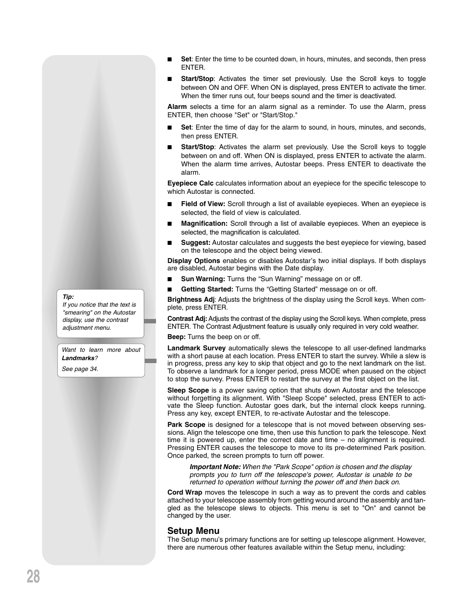 Setup menu | Meade Instruments LXD 75-Series User Manual | Page 28 / 67