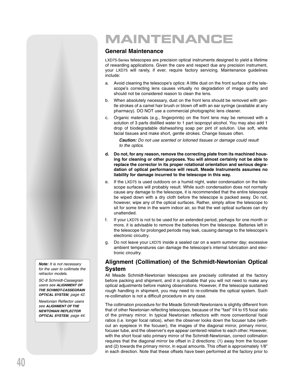 40 maintenance, General maintenance | Meade Instruments LXD 75-Series User Manual | Page 40 / 67