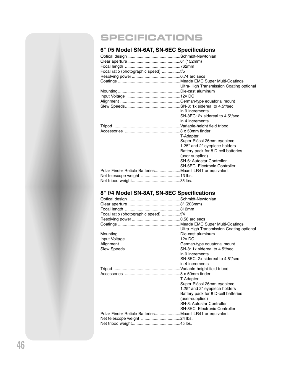 Specifications | Meade Instruments LXD 75-Series User Manual | Page 46 / 67