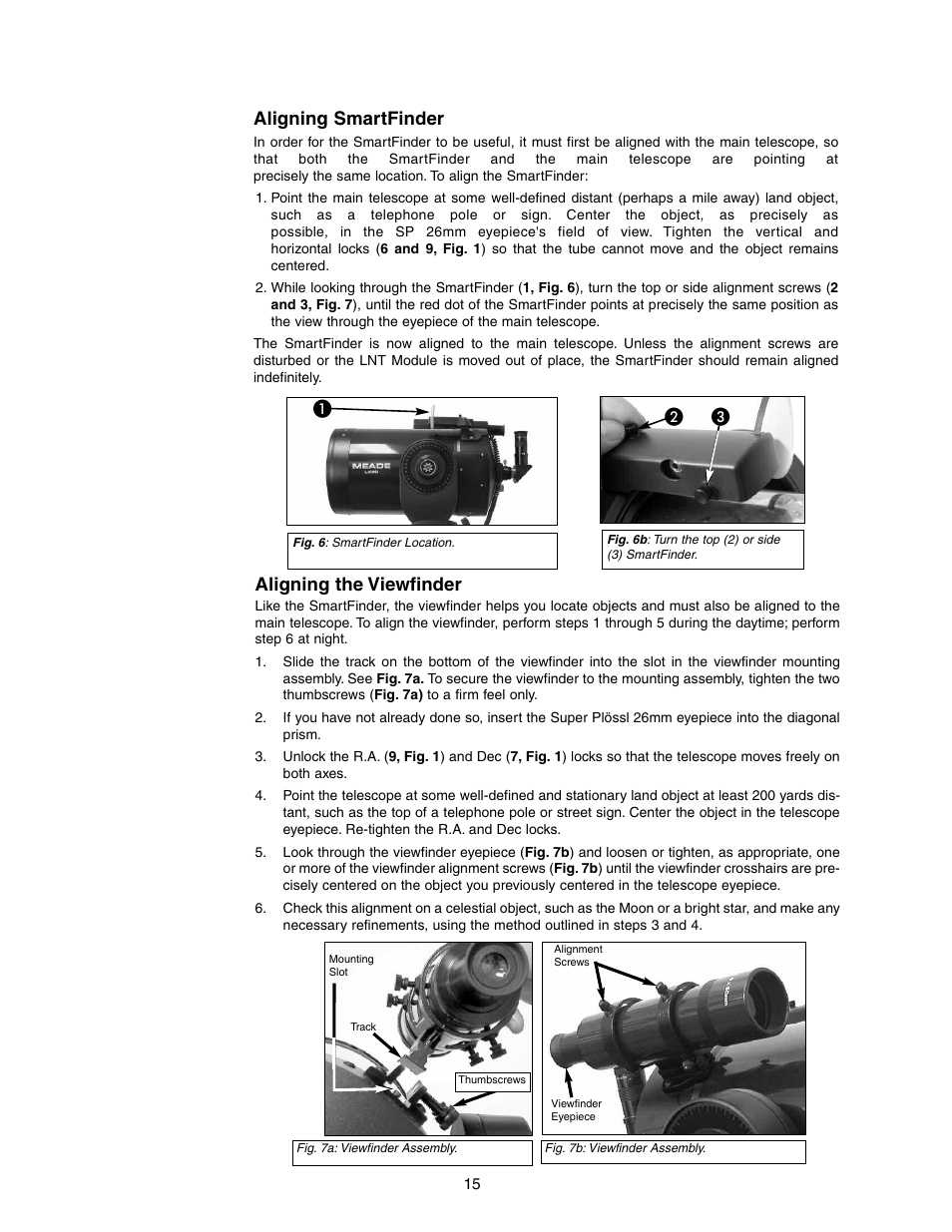Aligning smartfinder, Aligning the viewfinder | Meade Instruments LX90-LNT User Manual | Page 15 / 60