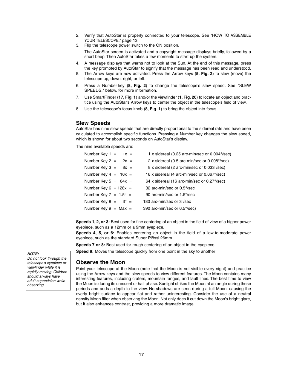 Slew speeds, Observe the moon | Meade Instruments LX90-LNT User Manual | Page 17 / 60