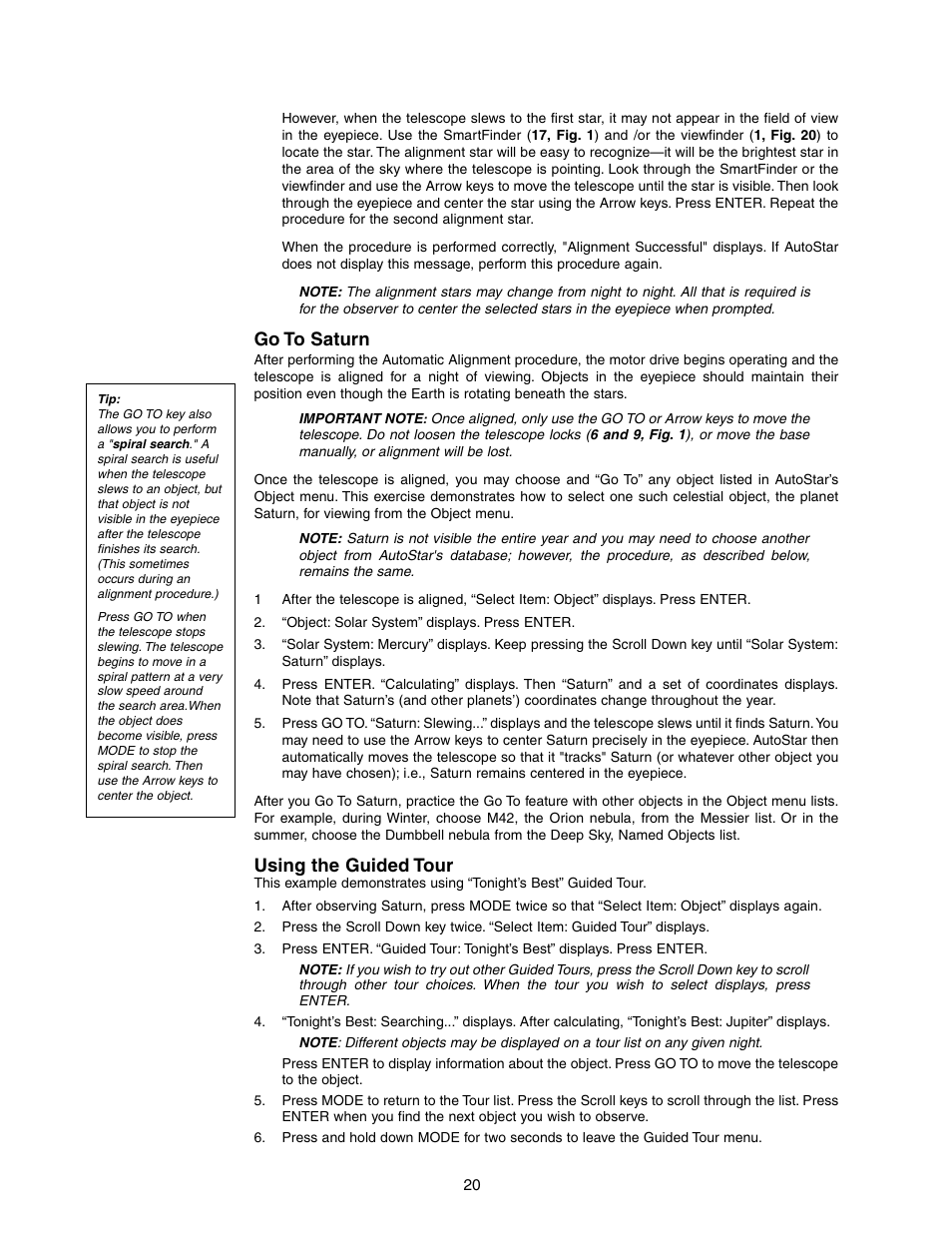 Go to saturn, Using the guided tour | Meade Instruments LX90-LNT User Manual | Page 20 / 60