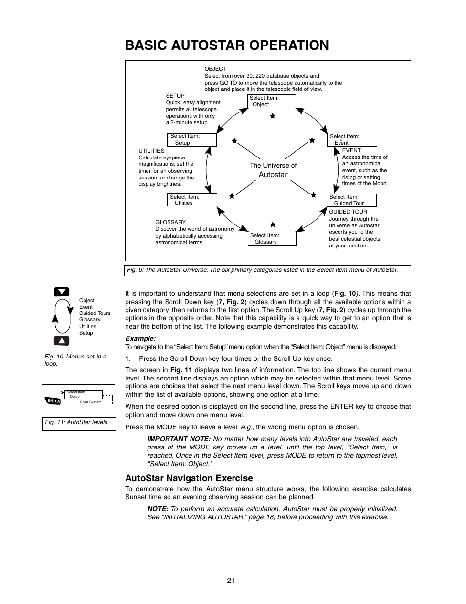 Basic autostar operation, Autostar navigation exercise | Meade Instruments LX90-LNT User Manual | Page 21 / 60