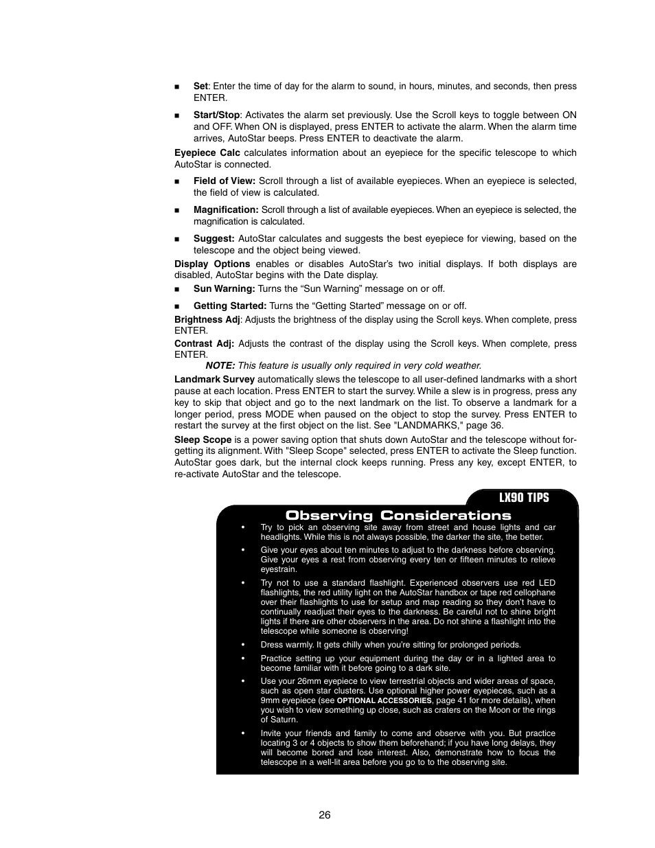 Lx90 tips observing considerations | Meade Instruments LX90-LNT User Manual | Page 26 / 60