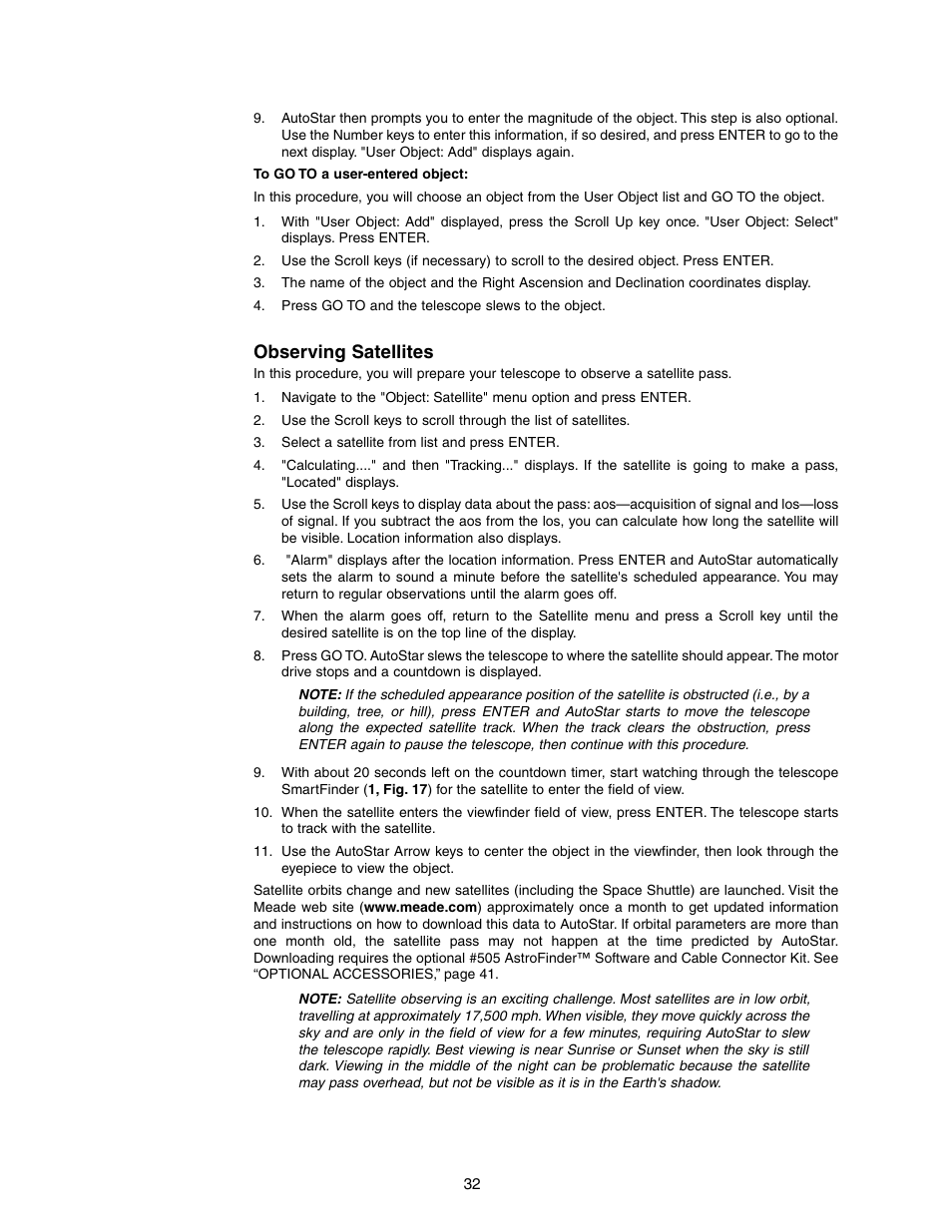 Observing satellites | Meade Instruments LX90-LNT User Manual | Page 32 / 60