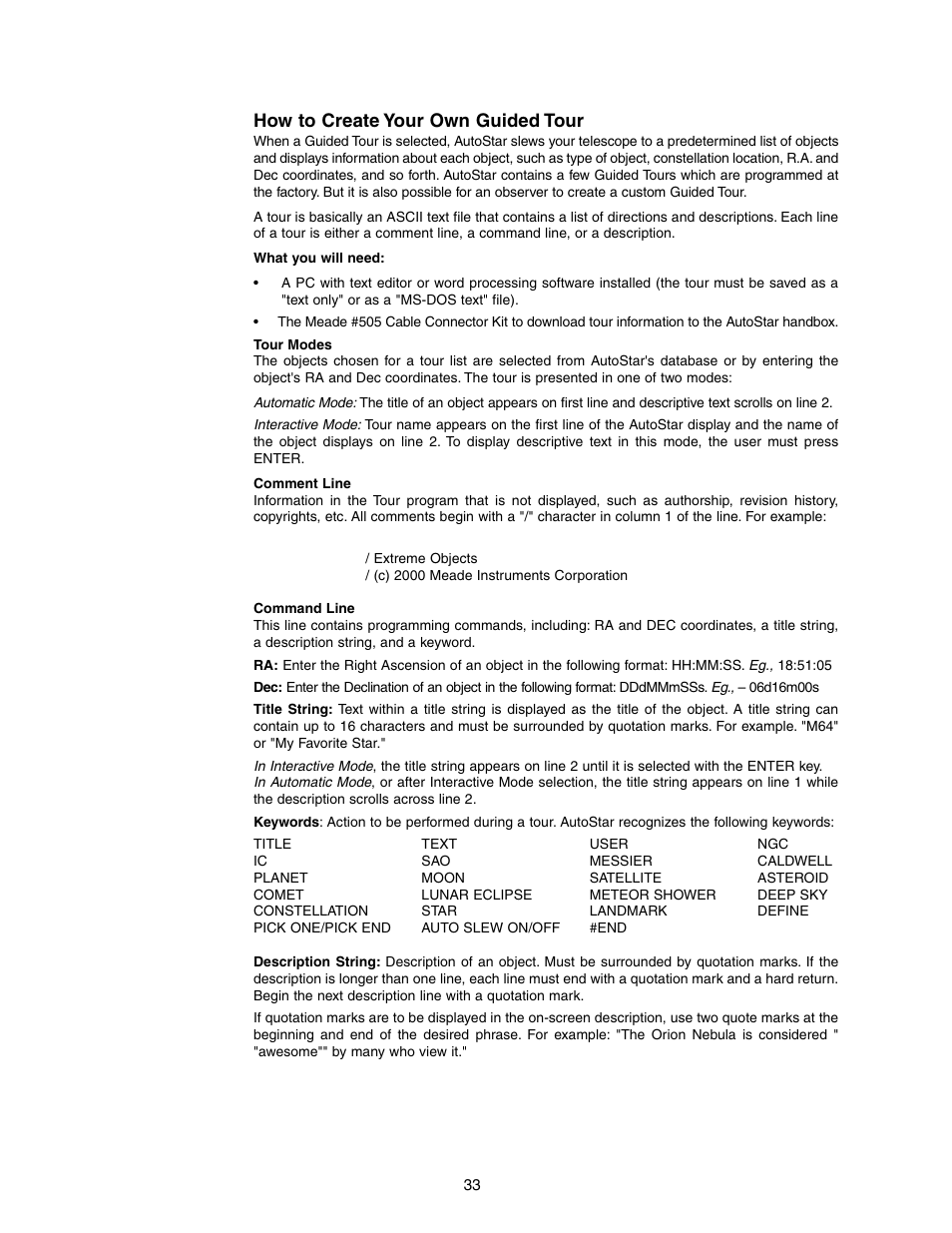 How to create your own guided tour | Meade Instruments LX90-LNT User Manual | Page 33 / 60