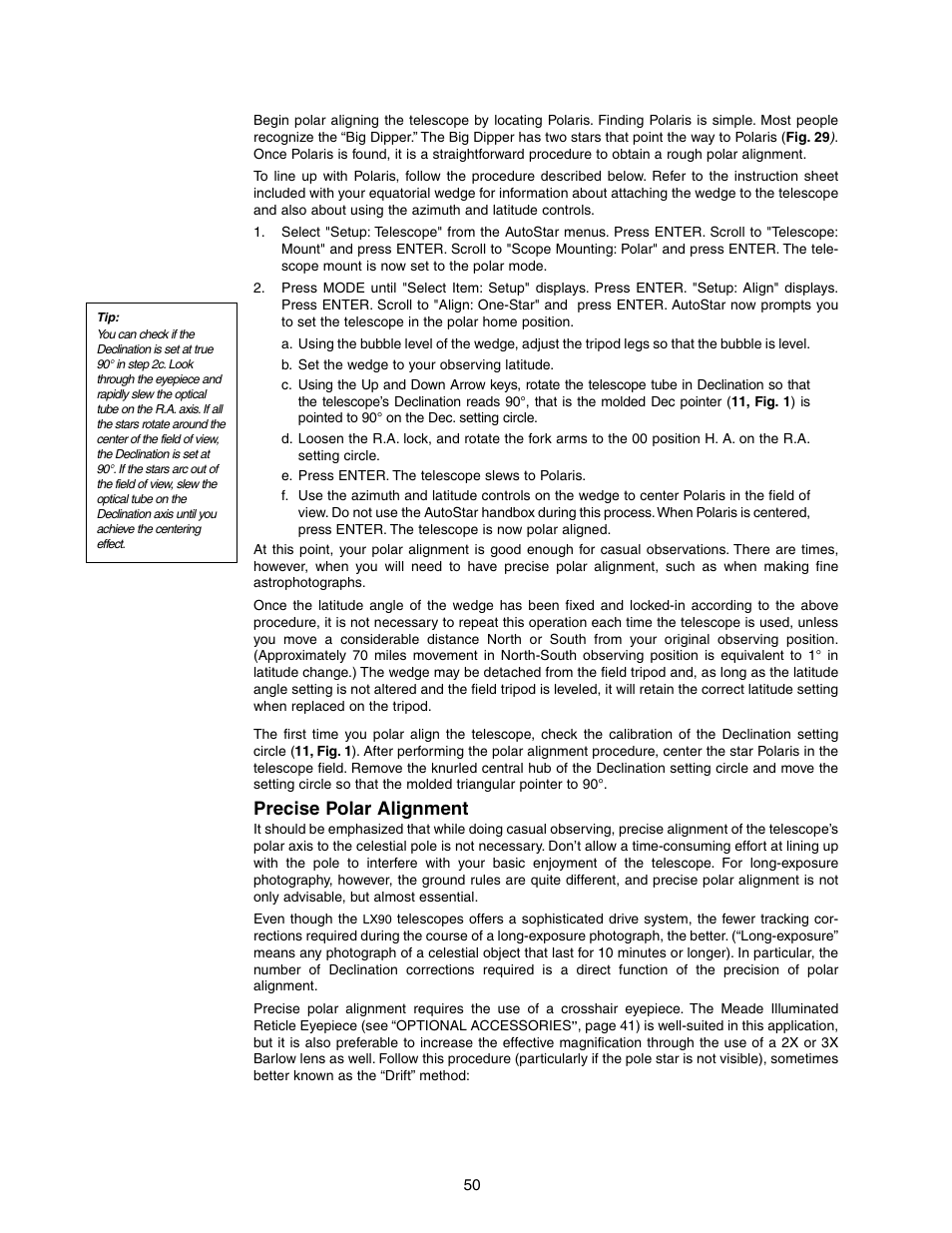 Precise polar alignment | Meade Instruments LX90-LNT User Manual | Page 50 / 60