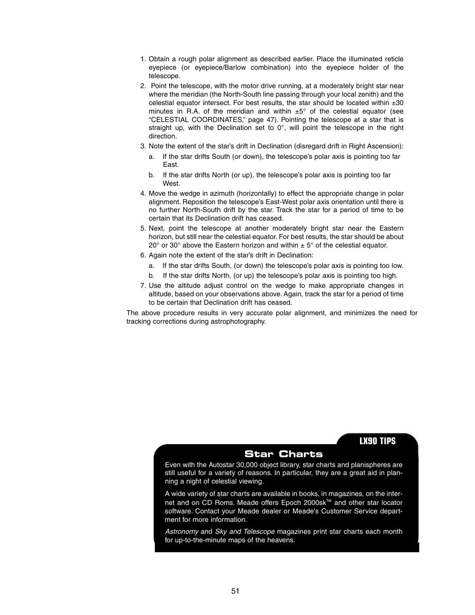 Lx90 tips star charts | Meade Instruments LX90-LNT User Manual | Page 51 / 60
