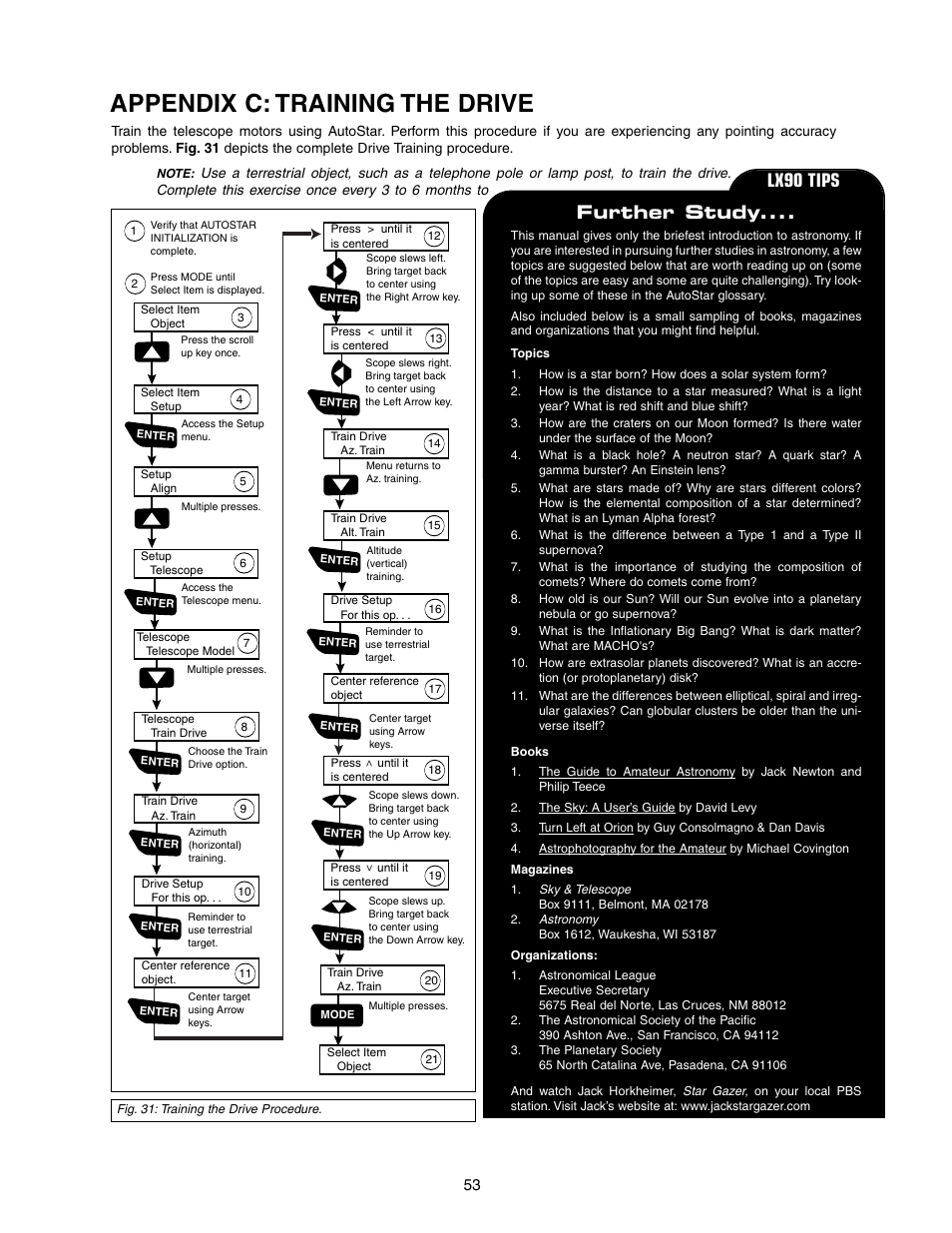 Appendix c: training the drive, Further study, Lx90 tips | Meade Instruments LX90-LNT User Manual | Page 53 / 60